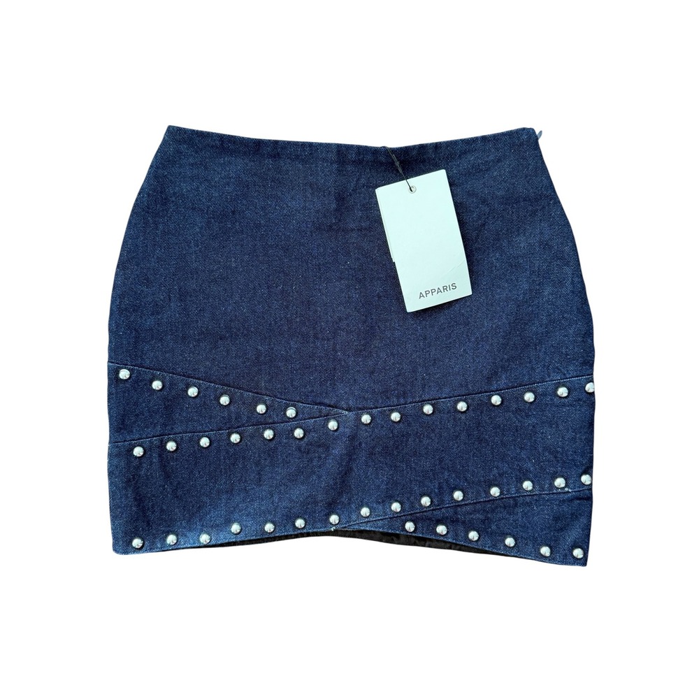 Apparis Bullet Raw Denim Crossover Studded Mini Skirt Indigo Blue XXS S5SK198IND